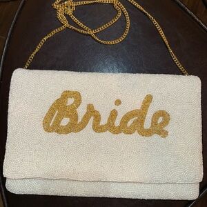 Elegant Cream & Gold Beaded Clutch for a Bride - Bachelorette or Wedding Day EUC